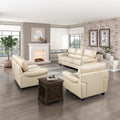 Lexicon Leather Match Sofa Set, Top Grain Leather Match Living Room Furniture Sets, Include Sofa Couch, Loveseat and Arm Chair, 3-Piece Set, Cream