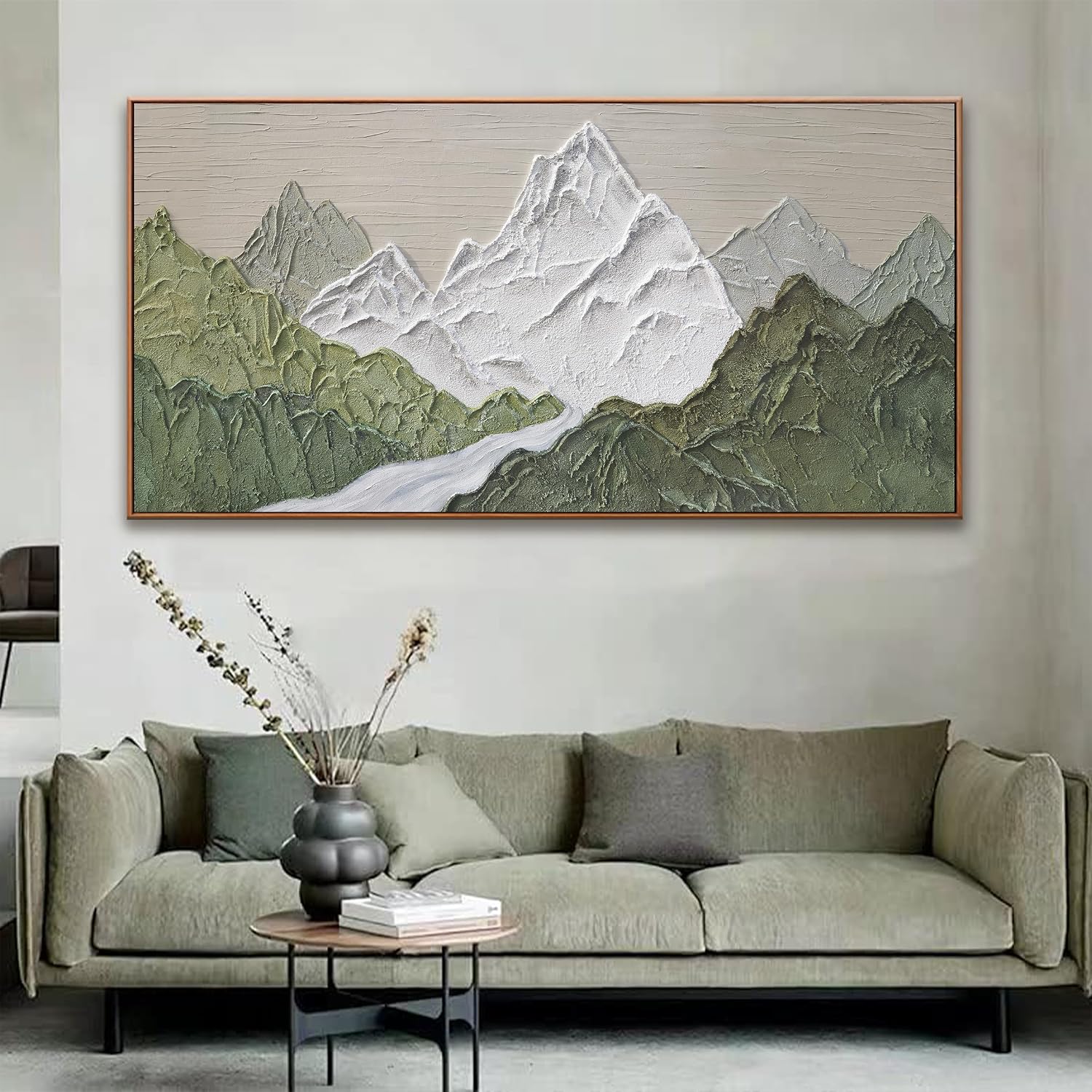 Large Abstract Wall Art For Living Room Canvas Art Wall Decor Bedroom Office Decor Abstract Mountain Forest Landscapes Green Wall Art Painting Abstract Art Prints 29×58 In With Framed