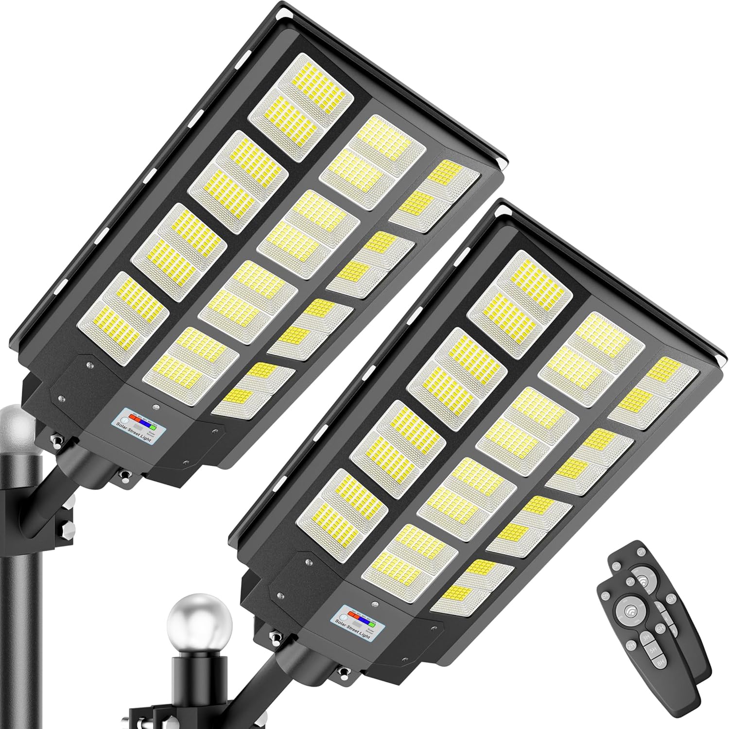 2-Pack Solar Street Lights Outdoor Waterproof, 9500W Solar Light Outdoor Dusk to Dawn, 240000LM 7000K Flood Light Motion Sensor for Garden/Yard/Parking Lot Lighting