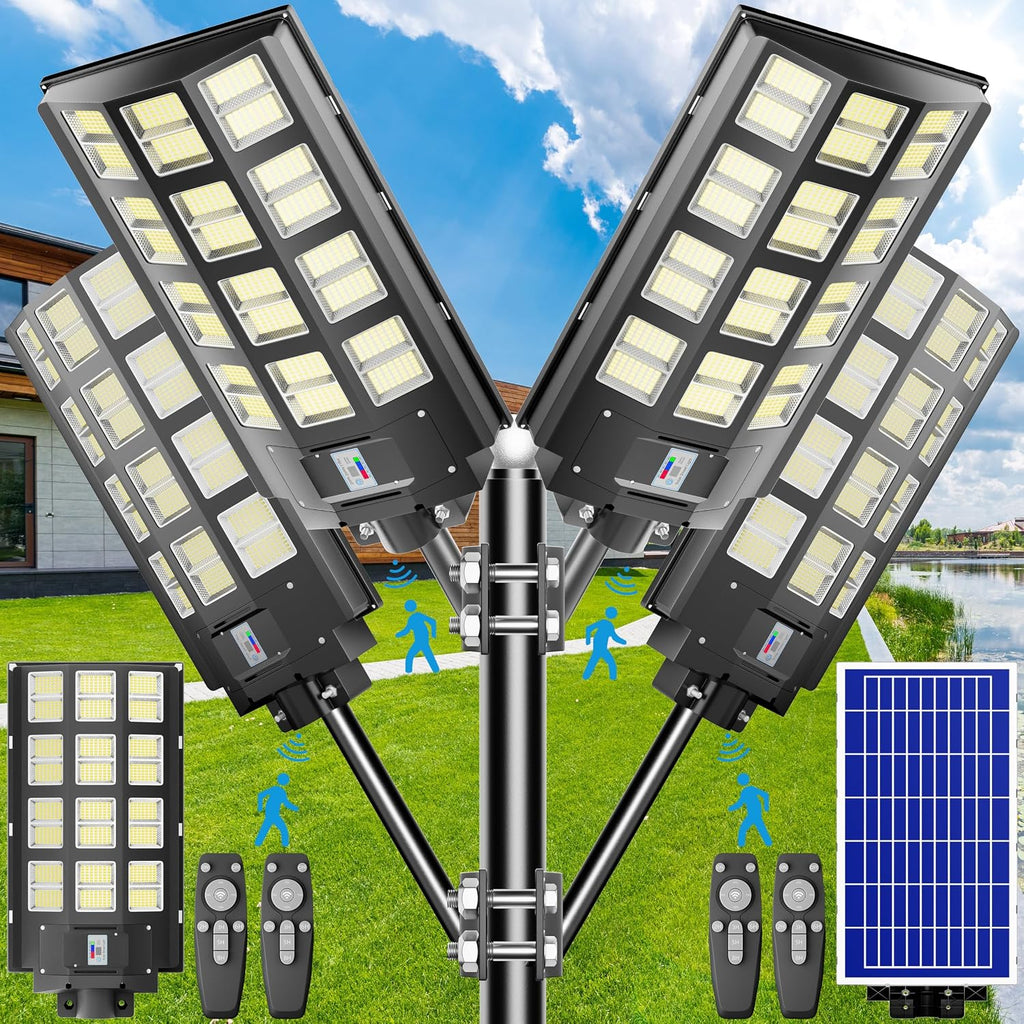 9500W Solar Street Light Outdoor Waterproof IP67 240000 Lumens, Solar Parking Lot Lights Dusk to Dawn Metion Sensor Solar Power Street Light Outside 4-Pack
