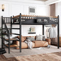JIVOIT Full Size Metal Loft Bed Frame, Space-Saving Loft Bed with Storage Stairs, Storage Shelves and Bookshelf, Strong Support Slats, Perfect for Bedroom, Guest, Dorms