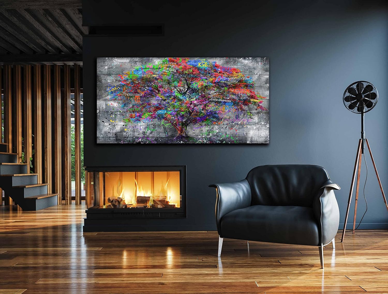 SIXTTART Tree Large Canvas Wall-Art For Living Room - Graffiti Forest Wall Art - Abstract Modern Home Office Wall Decor Ready to Hang Size 59' x 29'
