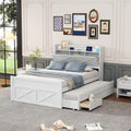 Full Size Captain Wooden Bed Frame with Storage Headboard & Outlets | Extendable Platform Bed with Twin Trundle & 3 Storage Drawers | Modern Farmhouse Bedroom Furniture Set (White, Full)