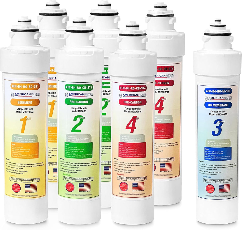 American Filter Company® Model # AFC-B4-RO-CMBPK 4-Stage Reverse Osmosis Water Filters Replacement Kit, Compatible with Brio MIMQ50GPD, MICARQ5M 7Pk - AFC-B4-RO-CMBPK-1Y