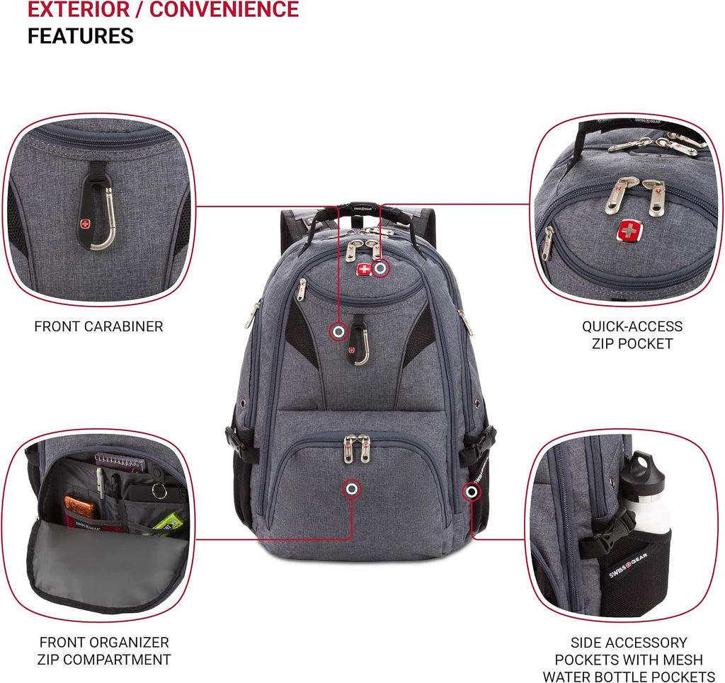 SwissGear 5977 ScanSmart TSA Friendly Laptop Backpack, Fits Most 17 Inch Laptops and Tablets, Ideal for Work, Travel, School, College, and Commuting, Grey