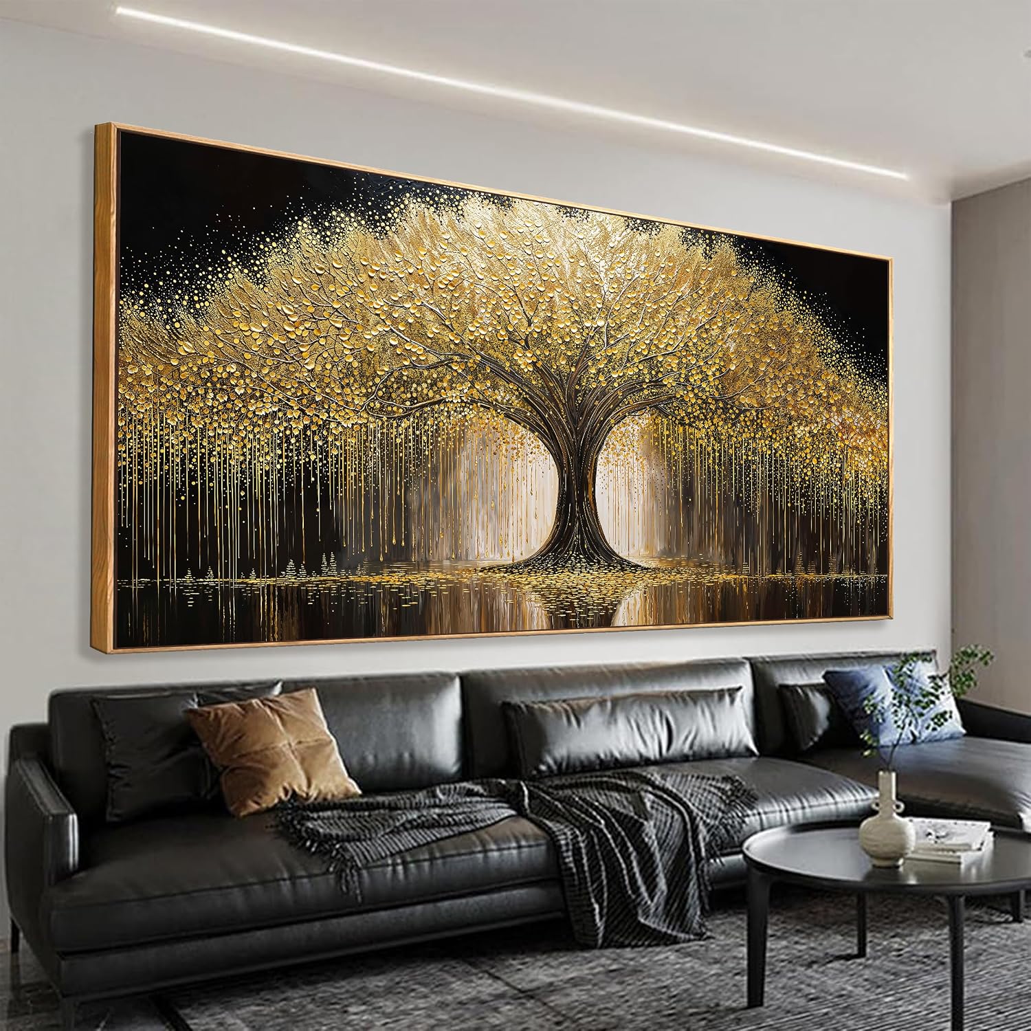 Framed Large Golden Tree Of Life Wall Art Decor Modern Room Wall Decor Ready To Hang Large Framed Wall Art For Living Room Kitchen Office Bedroom Canvas Prints Decor 29.5x58 Inch