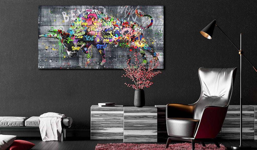SIXTTART Highland Cow Wall-Art For Living Room Large Size - Banksy Canvas Wall Art For Bedroom - Graffiti Farmhouse Wall Decor Ready To Hang Size 59' x 29'