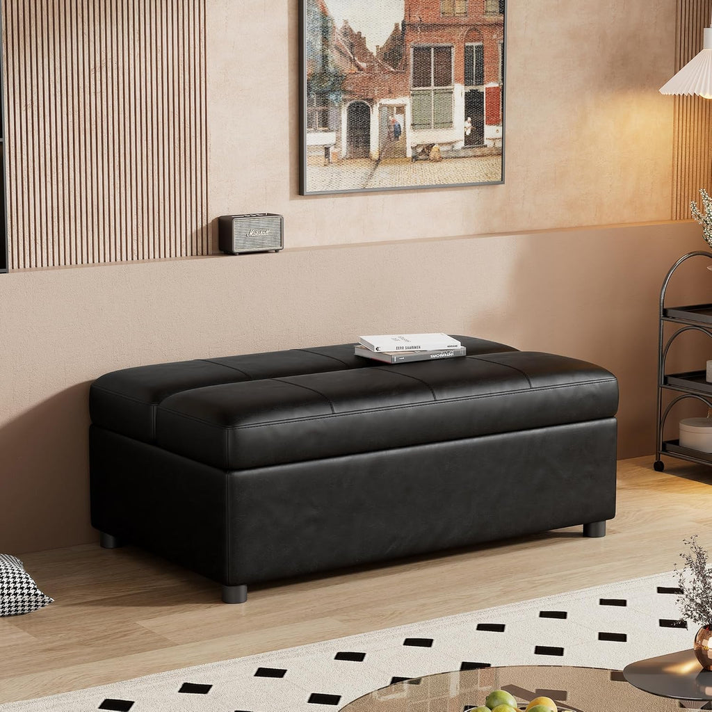 Ottoman Sleeper Bed, Convertible Ottoman Bed, Guest Bed, Pull Out Bed with Mattress, Sofa Bed for Living Room, Bedroom, Apartment, Office (Twin Size Black)