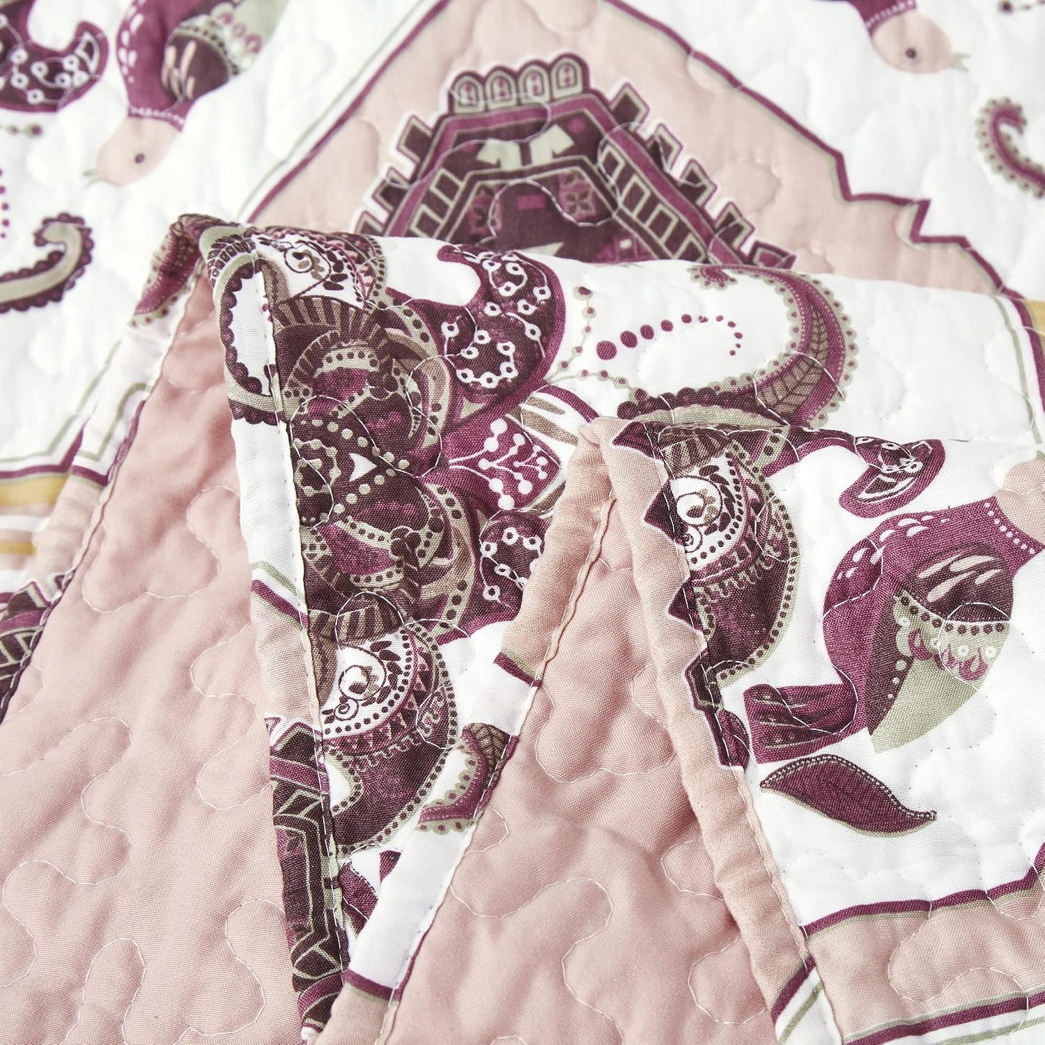 DaDa Bedding Collection Bed in a Bag Set - 11 Pieces - Farmhouse Elegant Paisley Burgundy Maroon Kilim : Bedroom Set with Fitted Sheet, Throw Pillows, and Valances - California King