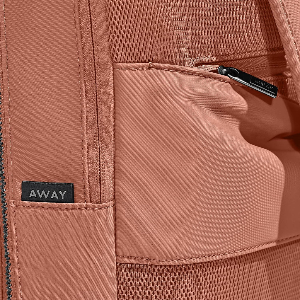 Away The Everywhere Zip Backpack - Personal Item Airline Approved Backpack with 16' Padded Laptop Sleeve, Water Bottle Pocket, Interior and Exterior Pockets - Fits Up to 16-Inch Laptops - Clay Pink