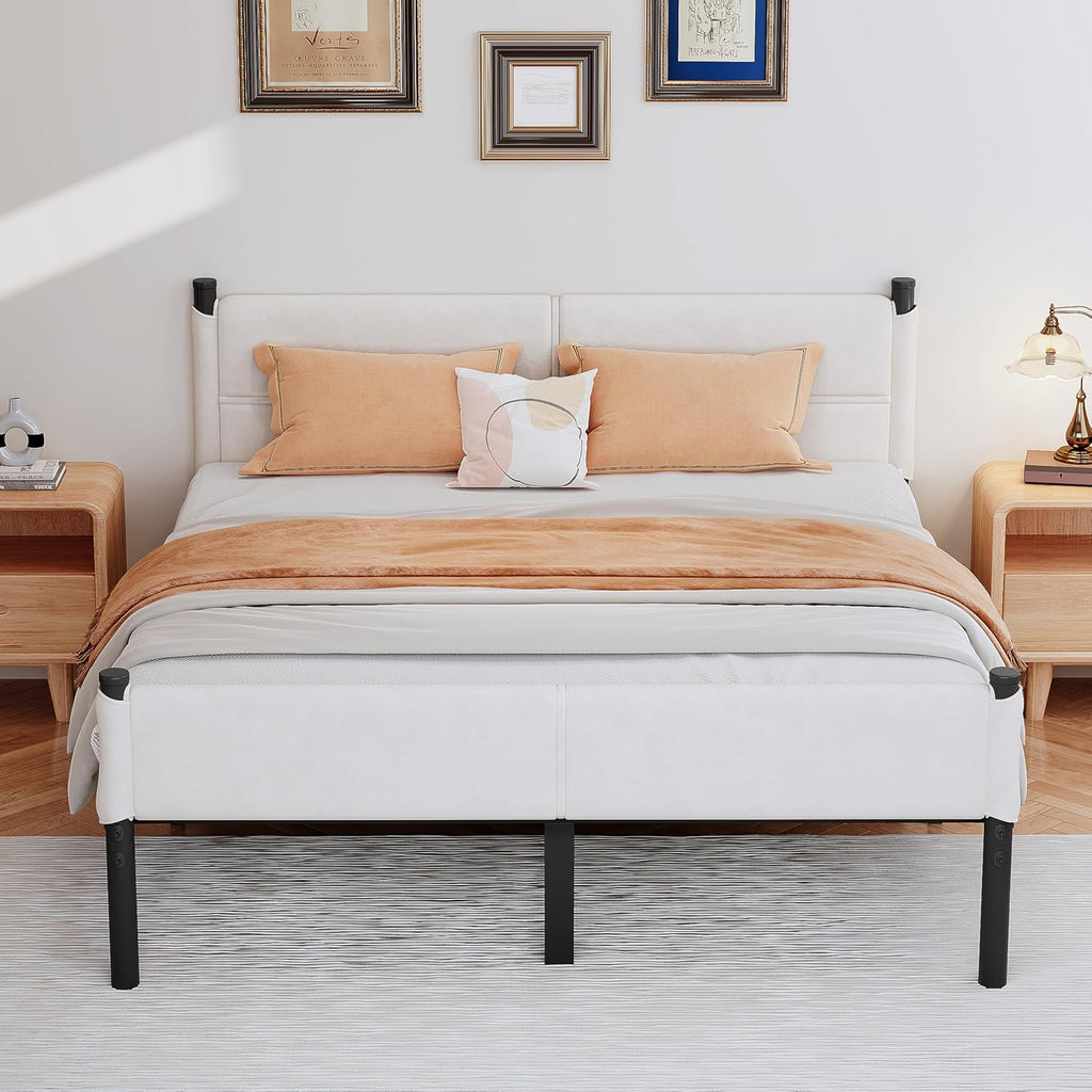 Metal Bed Frame,14Inch King Size Bed Frame with Storage Space,Heavy Duty Sturdy Mattress Foundation,Easy Assembly,No Box Spring Needed,King White