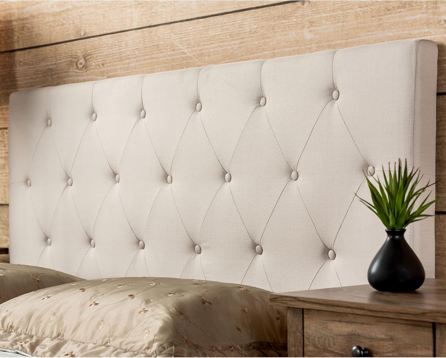 24/7 Shop at Home Athena Upholstered Platform Bed, No Box Required for Bedroom, Twin, Ivory
