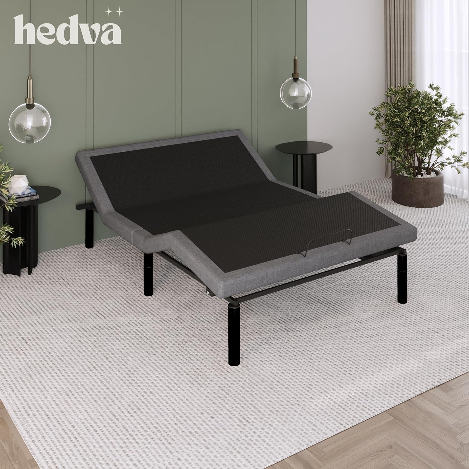 Hedva Adjustable Bed Frame with Massage Motors, 4 USB Ports, LED Light, 5-Minute Assembly, Multiple Preset Positions for Ultimate Comfort, Wireless Remote Control Adjustable Bed (Black, Full)