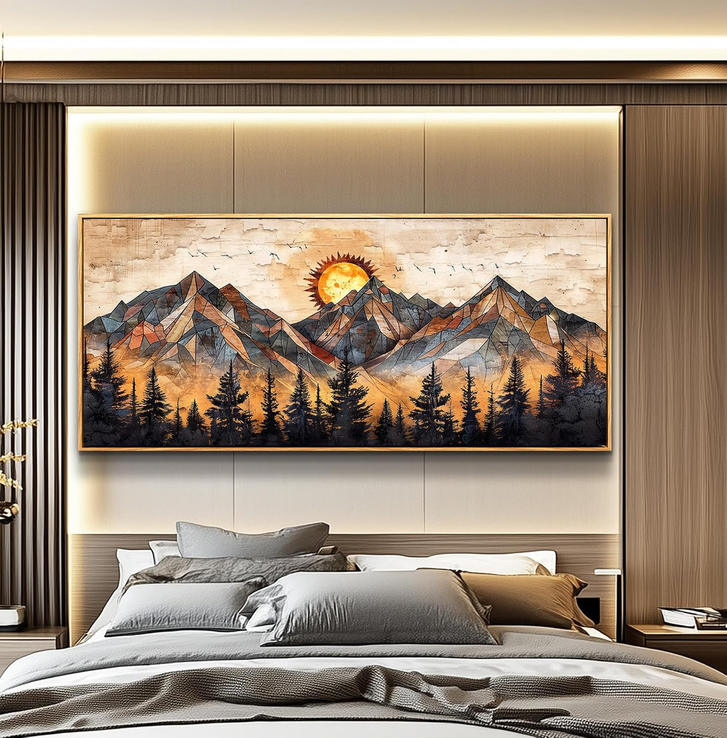 ZUITINGHUA Wood Framed Wall Art For Living Room Canvas Wall Decor For Bedroom Office Decorations Abstract Boho Paintings Mountain Landscape Pictures Modern Home Decor Artwork 32x72 In