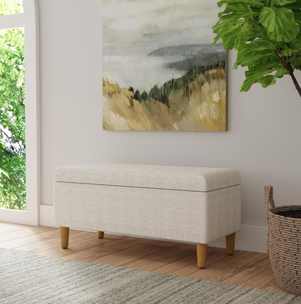 HomePop Malmo Decorative Storage Bench -Cream Chevron Woven