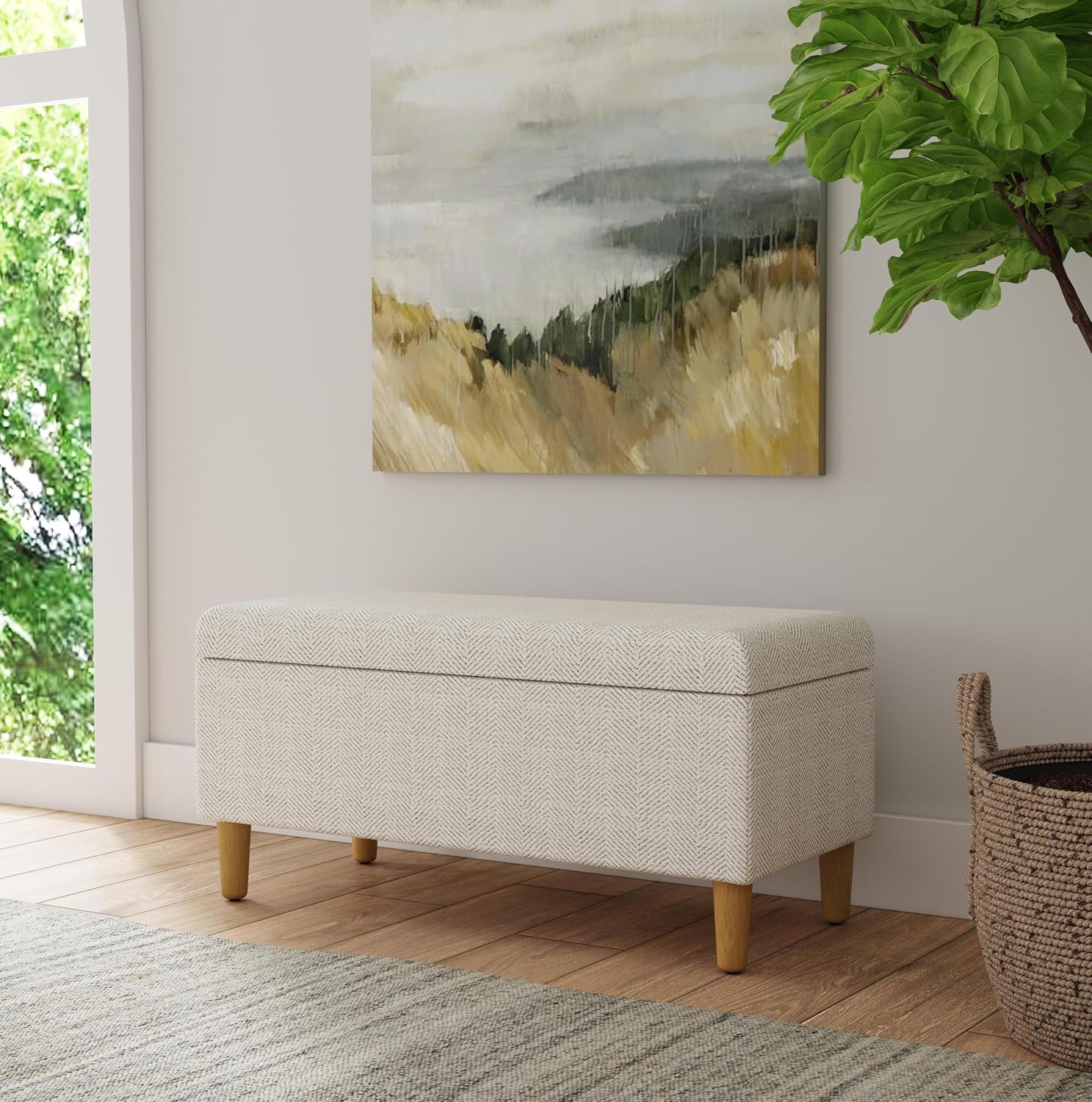 HomePop Malmo Decorative Storage Bench -Cream Chevron Woven