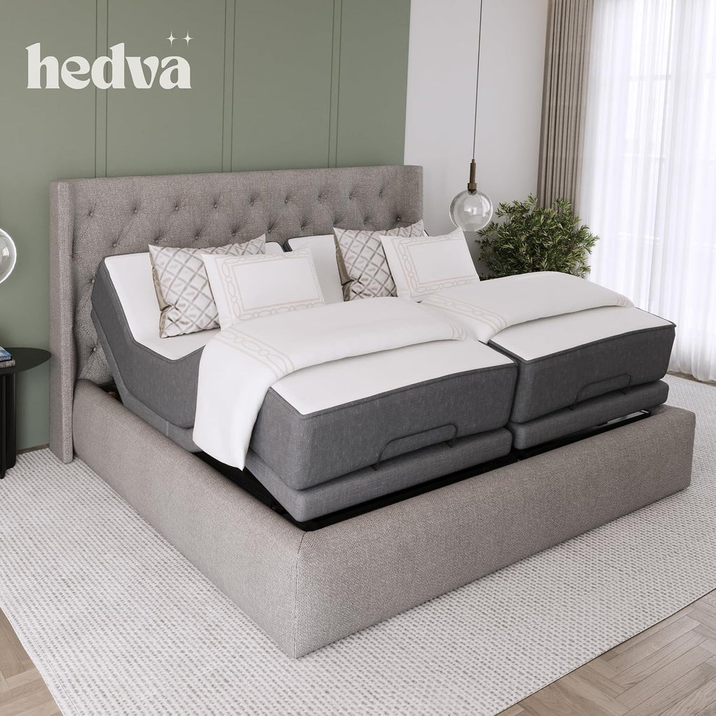 Hedva Adjustable Bed Frame with Massage Motors, 4 USB Ports, LED Light, 5-Minute Assembly, Multiple Preset Positions for Ultimate Comfort, Wireless Remote Control Adjustable Bed (Black, Twin XL)