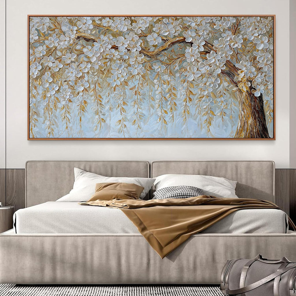 Large Wall Art For Living Room Prints Home Decor Modern Canvas Art Wall Decor 29 X 58 Inches Elegant Flower White Wall Art Picture For Bedroom Office Artwork With Framed