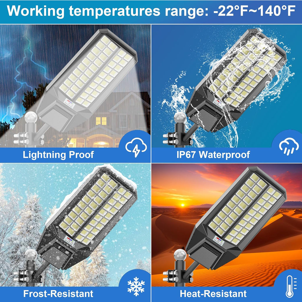10000W Solar Street Light - 600000 Lumens, Dusk-to-Dawn, Waterproof, Ideal for Commercial & Outdoor Parking Lots - Energy-Efficient Solar-Powered, 3-Year Warranty