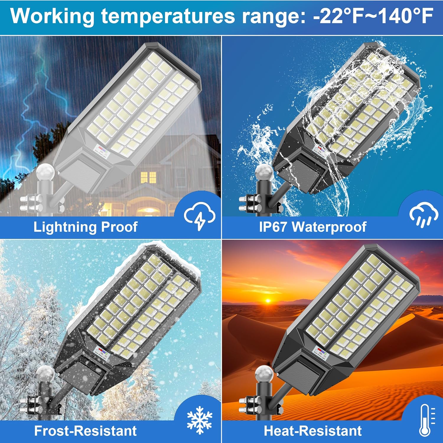 10000W Solar Street Light - 600000 Lumens, Dusk-to-Dawn, Waterproof, Ideal for Commercial & Outdoor Parking Lots - Energy-Efficient Solar-Powered, 3-Year Warranty