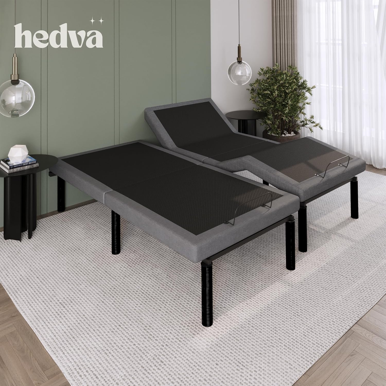 Hedva Adjustable Bed Frame with Massage Motors, 4 USB Ports, LED Light, 5-Minute Assembly, Multiple Preset Positions for Ultimate Comfort, Wireless Remote Control Adjustable Bed (Black, Twin XL)