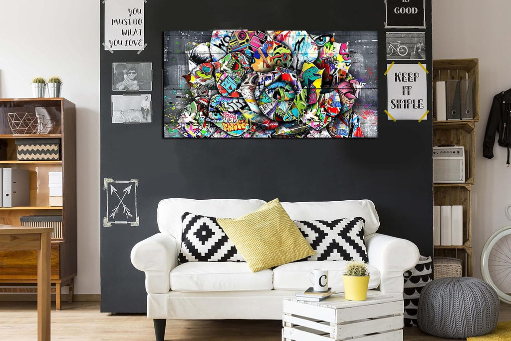 SIXTTART Flower Pictures Wall-Decor - Banksy Street Wall Art - Large Abstract Canvas Wall Art Ready To Hang Size 59' x 29'