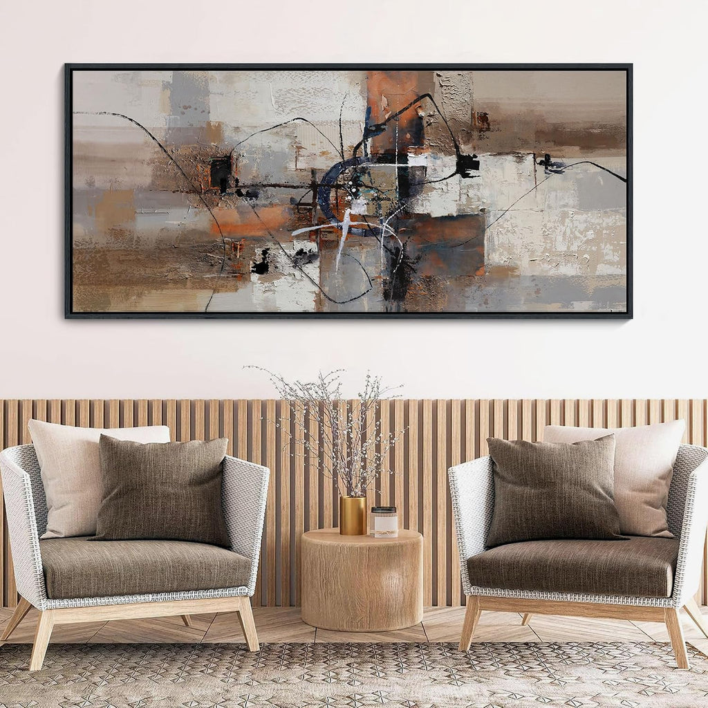 YDYSUNE Abstract Painting Wall Art Textured Picture for Living Room Orange Home Bedroom Decoration Modern Framed Extra Large Artwork Decor 70x31IN Brown Gray Wall Decoration