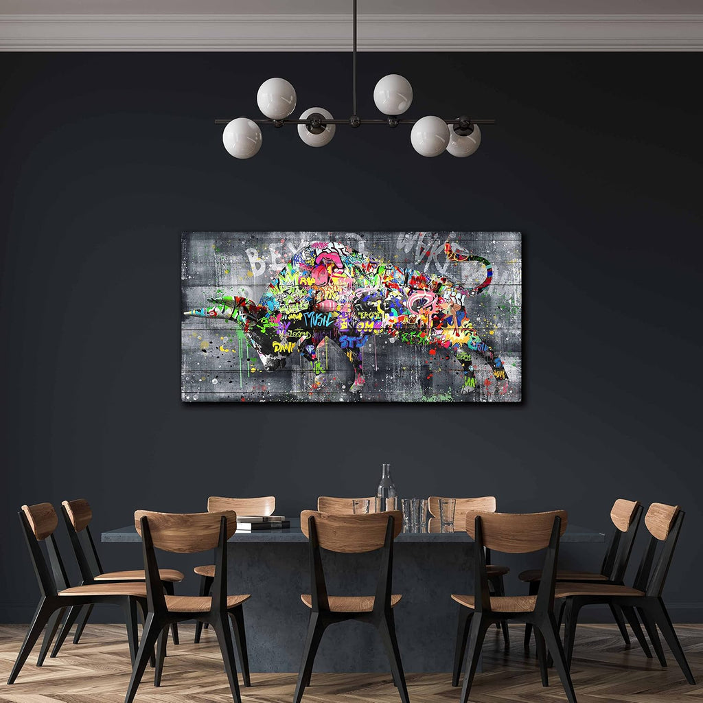 SIXTTART Highland Cow Wall-Art For Living Room Large Size - Banksy Canvas Wall Art For Bedroom - Graffiti Farmhouse Wall Decor Ready To Hang Size 59' x 29'