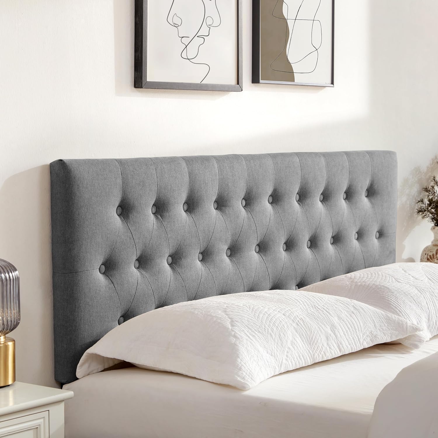 Huatean Home Tufted Upholstered Headboard California King Size, Solid Wood Head Board with Durable Metal Legs, Adjustable Height Bed headboard from 37' to 51' Fabric Headboard in Button Design, Grey