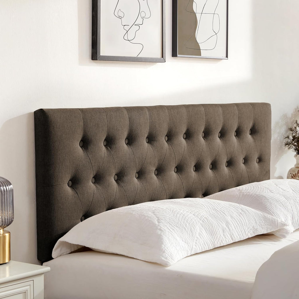 Huatean Home Tufted Upholstered Headboard Full Size, Solid Wood Head Board with Durable Metal Legs, Adjustable Height Bed headboard from 37' to 51' Fabric Headboard in Modern Button Design, Chocolate