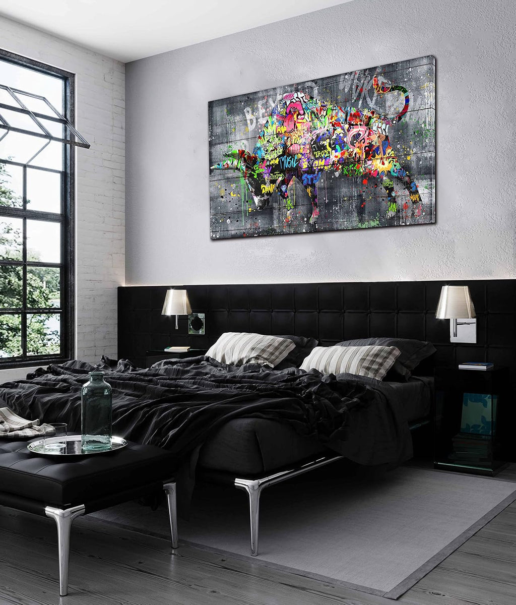 SIXTTART Highland Cow Wall-Art For Living Room Large Size - Banksy Canvas Wall Art For Bedroom - Graffiti Farmhouse Wall Decor Ready To Hang Size 59' x 29'