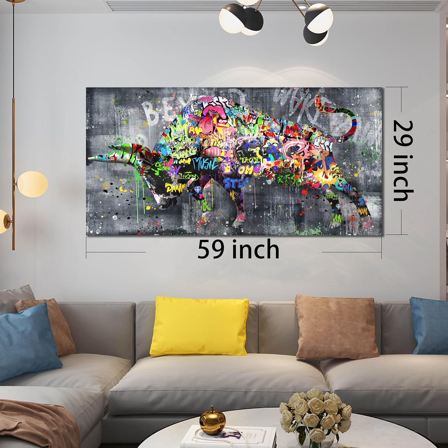SIXTTART Highland Cow Wall-Art For Living Room Large Size - Banksy Canvas Wall Art For Bedroom - Graffiti Farmhouse Wall Decor Ready To Hang Size 59' x 29'