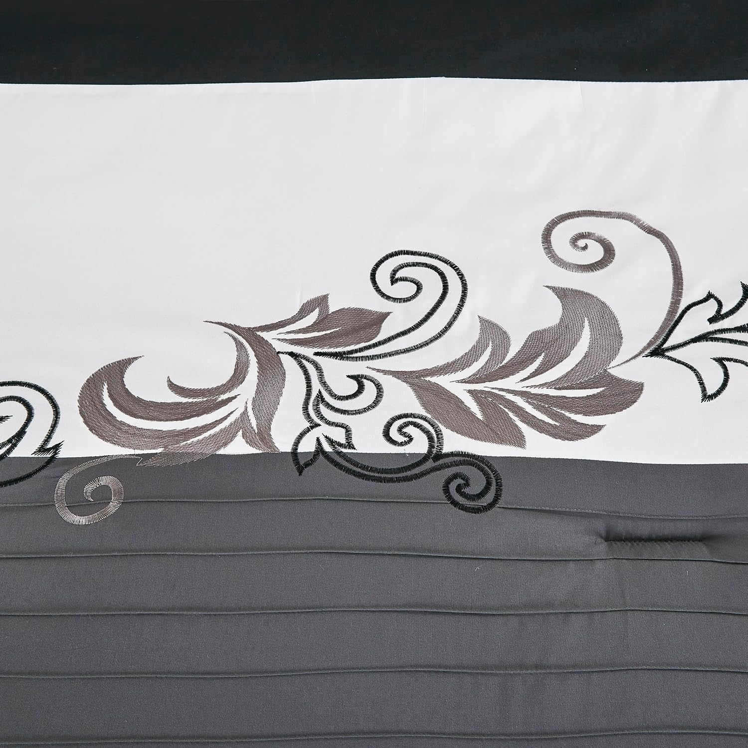 Chezmoi Collection Napa 7-Piece Luxury Leaves Scroll Embroidery Bedding Comforter Set (California King, Black/Gray/White)