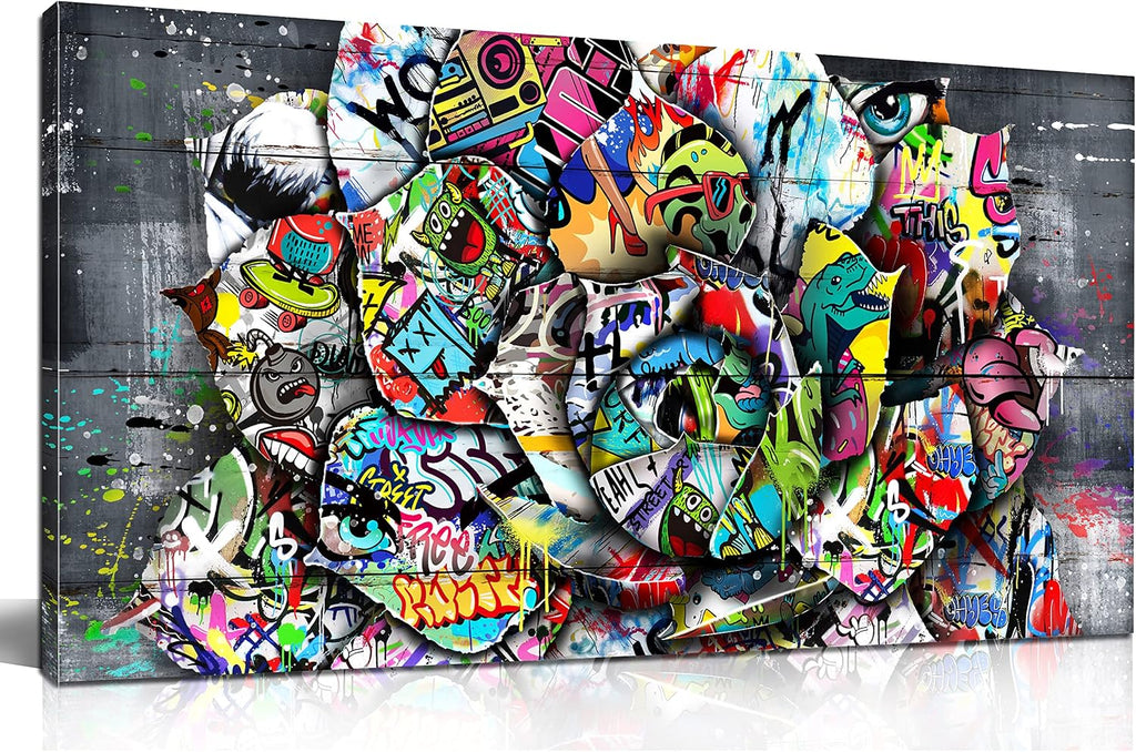 SIXTTART Flower Pictures Wall-Decor - Banksy Street Wall Art - Large Abstract Canvas Wall Art Ready To Hang Size 59' x 29'