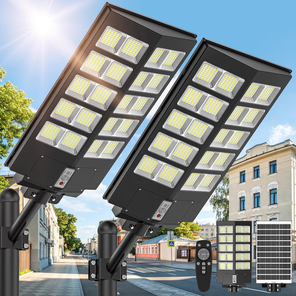 WYWNA 9000W Solar Street Light Outdoor, 8000K Motion Sensor Solar Lights with Remote, IP66 Waterproof Security Light, 350° Wide Angle, Dusk to Dawn for Parking Lot Yard Farm (2)