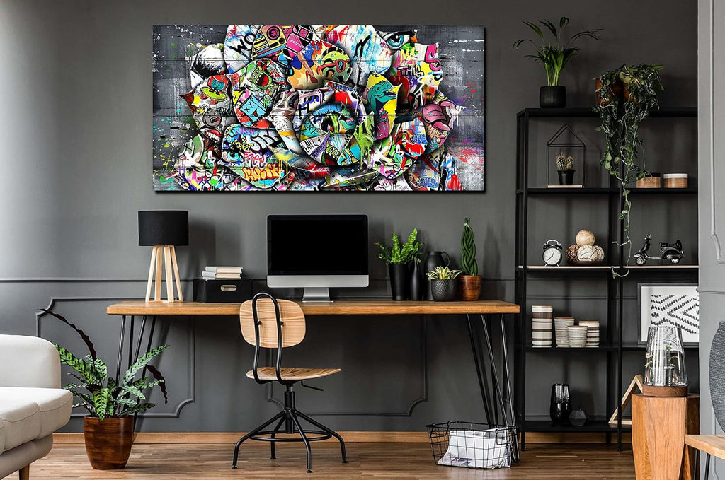 SIXTTART Flower Pictures Wall-Decor - Banksy Street Wall Art - Large Abstract Canvas Wall Art Ready To Hang Size 59' x 29'