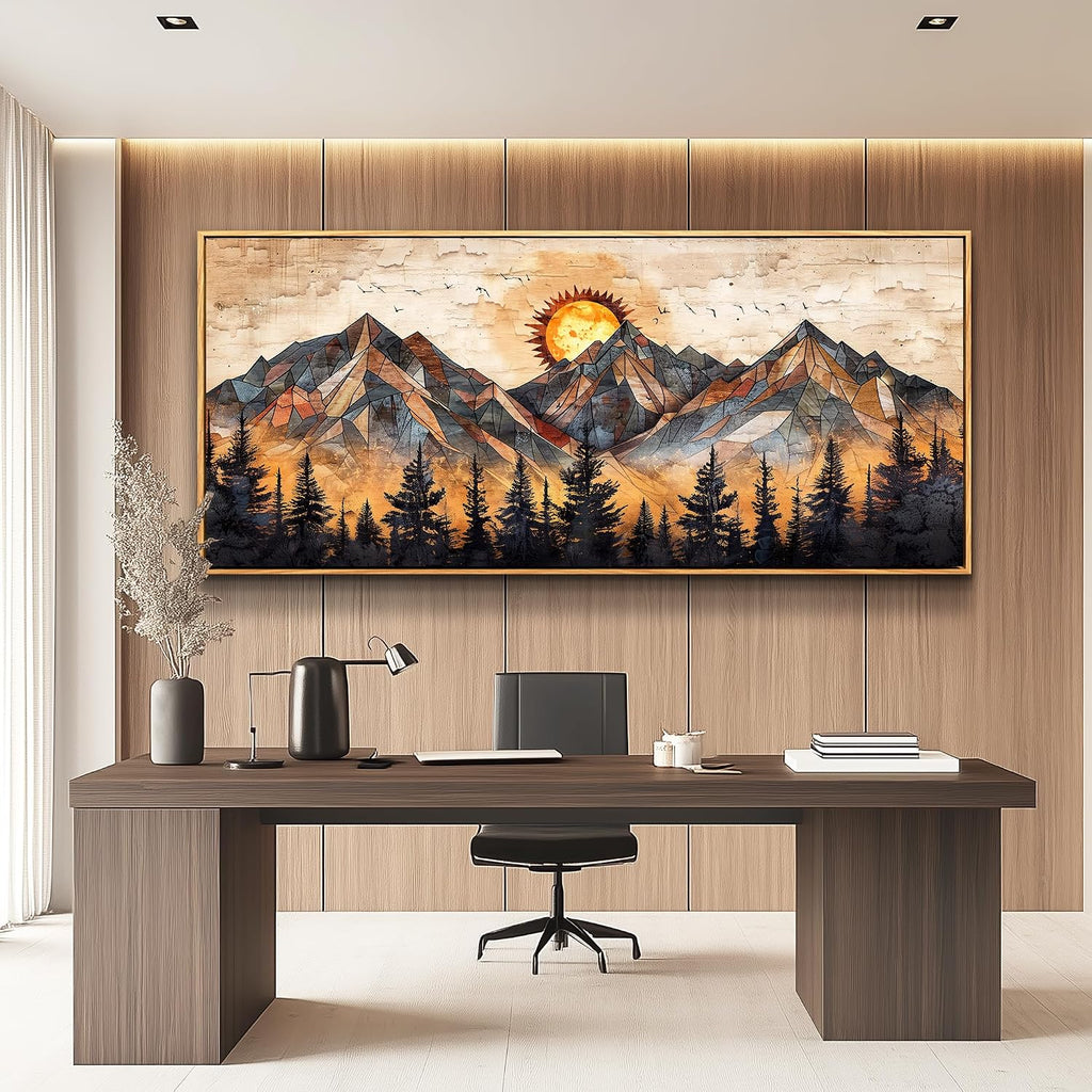ZUITINGHUA Wood Framed Wall Art For Living Room Canvas Wall Decor For Bedroom Office Decorations Abstract Boho Paintings Mountain Landscape Pictures Modern Home Decor Artwork 32x72 In