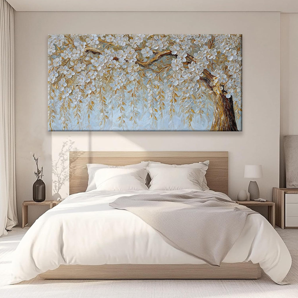 Suconvng Large Wall Art For Living Room Prints Home Wall Decor Modern Canvas Art Wall Decor 35 X 70 Inches Elegant Flower White Wall Art Picture For Bedroom Office Artwork