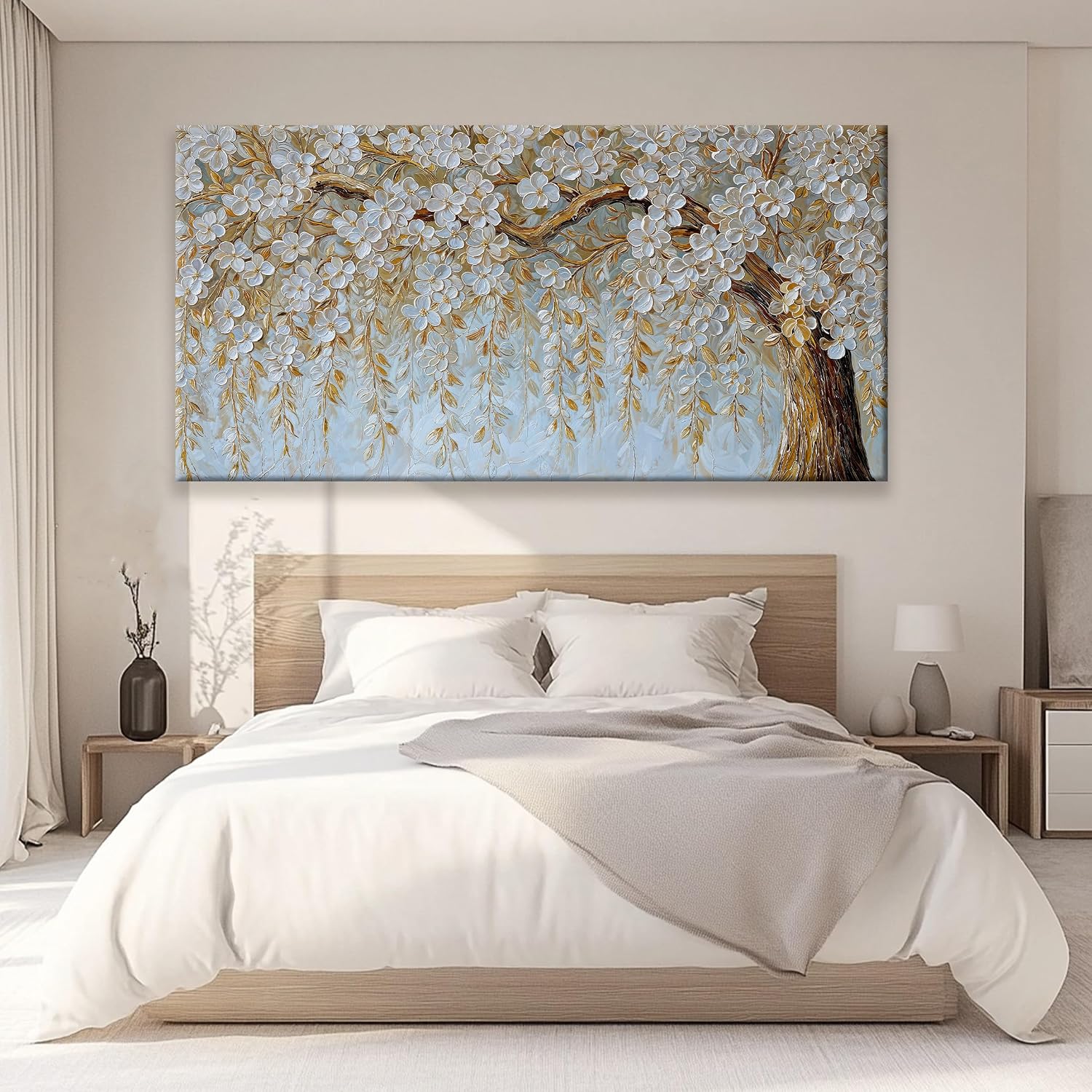 Suconvng Large Wall Art For Living Room Prints Home Wall Decor Modern Canvas Art Wall Decor 39 X 78 Inches Elegant Flower White Wall Art Picture For Bedroom Office Artwork