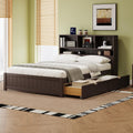 LUMISOL Twin Bed Frames with Charging Station and LED Lights, Wood Platform Bed with Bookcase Headboard and 2 Drawers, No Box Spring Needed, Espresso