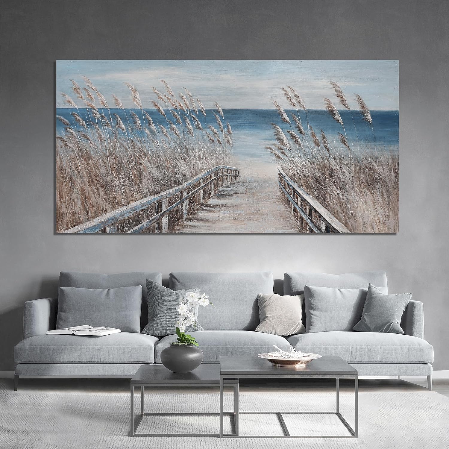 Canvas Wall Art Decor Oversize Modern Wall Art Decorations Artwork for Walls Large Blue Beach Coastal Textured Wall Art Prints Pictures Wall Decor Wall Art 39' X 78' For Walls Home Office Decor