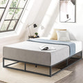 Mellow Modernista Low Profile 10 Inch Metal Platform Bed Frame with Classic Wooden Slat Support Mattress Foundation (No Box Spring Needed), King, Black
