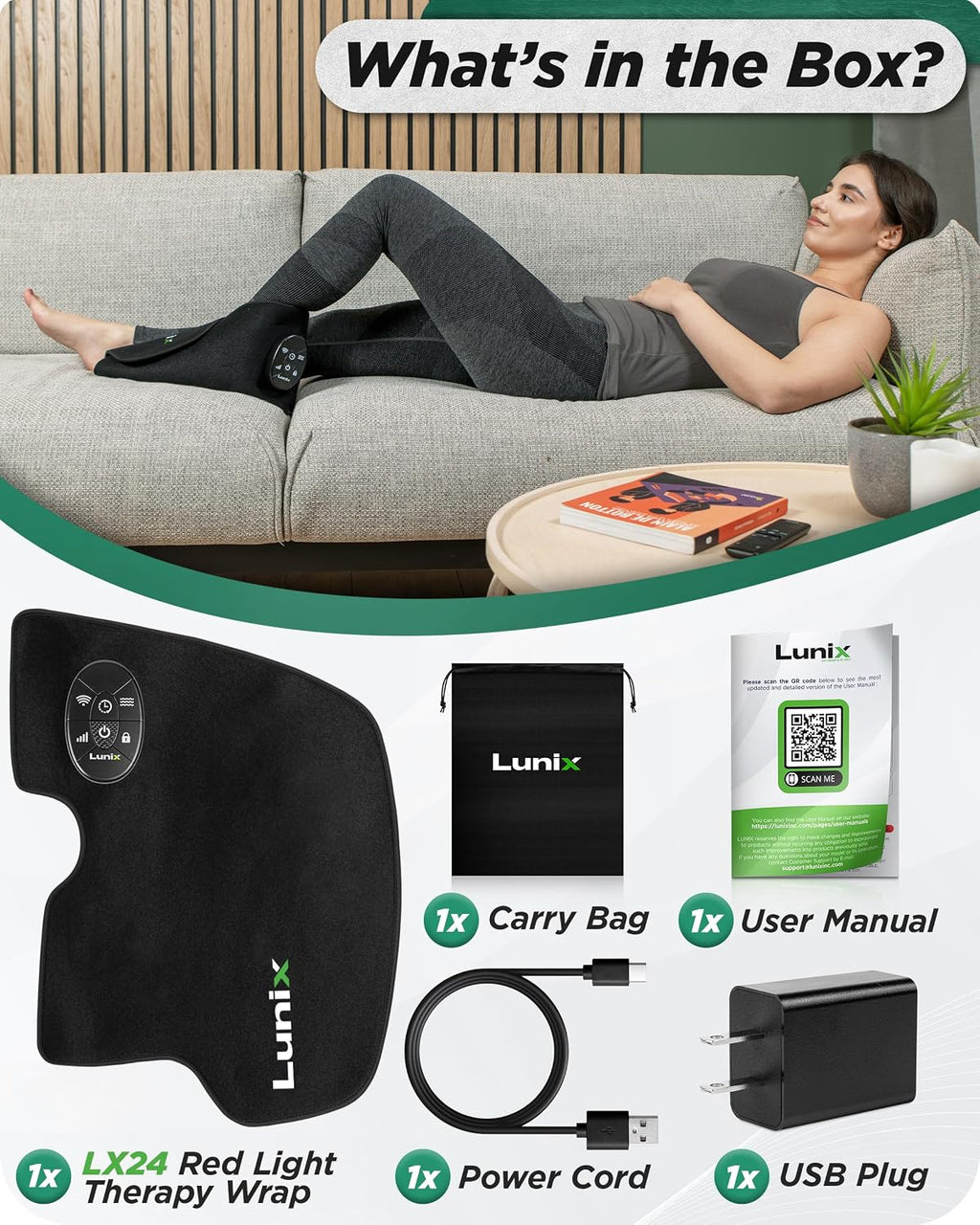 Lunix LX24 Red Light Therapy for Feet, Near Infrared Therapy for Circulation & Joint Support, Portable, Rechargeable, Adjustable Intensity, Black