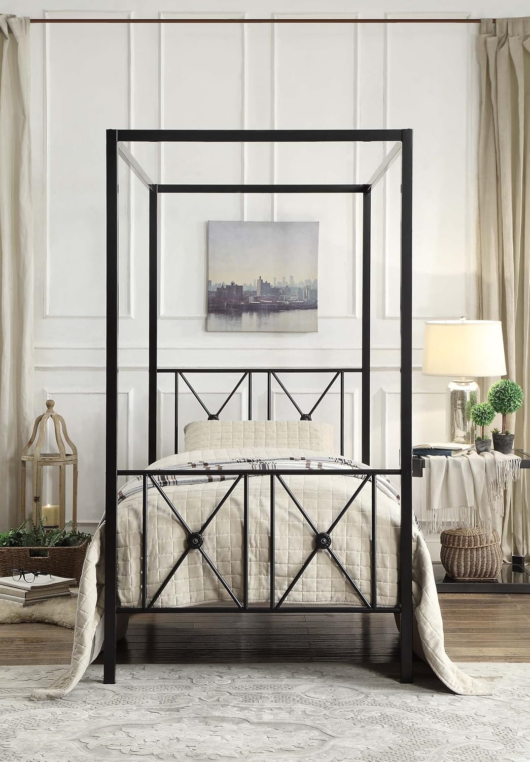 Homelegance Rapa Metal Canopy Bed, Twin, Black