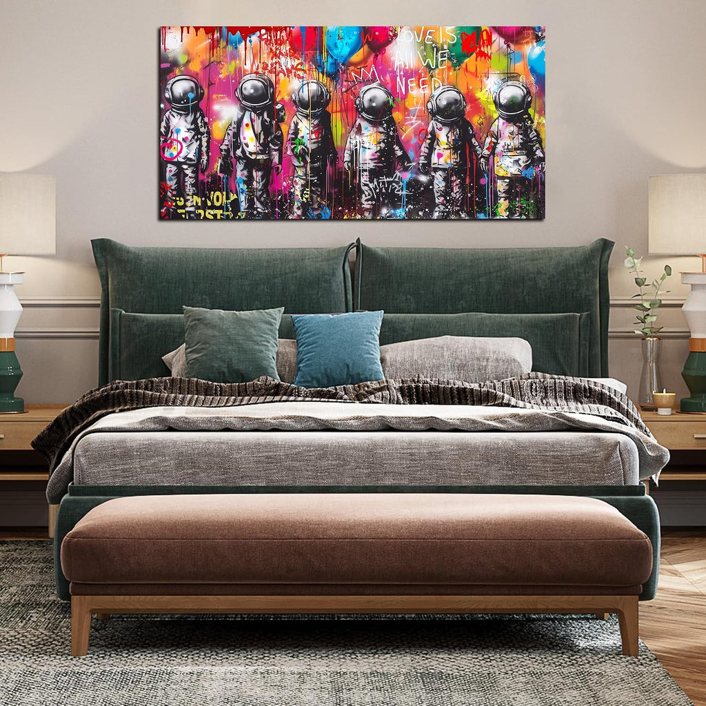 Astronaut Wall-Art - Big Graffiti Art Wall Decor - Space Posters Wall Decor for Bedroom Teen Girl Ready to Hang Size 29 x 59 Inch