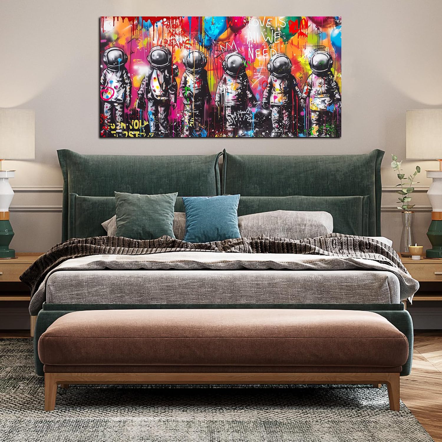 Astronaut Wall-Art - Big Graffiti Art Wall Decor - Space Posters Wall Decor for Bedroom Teen Girl Ready to Hang Size 29 x 59 Inch