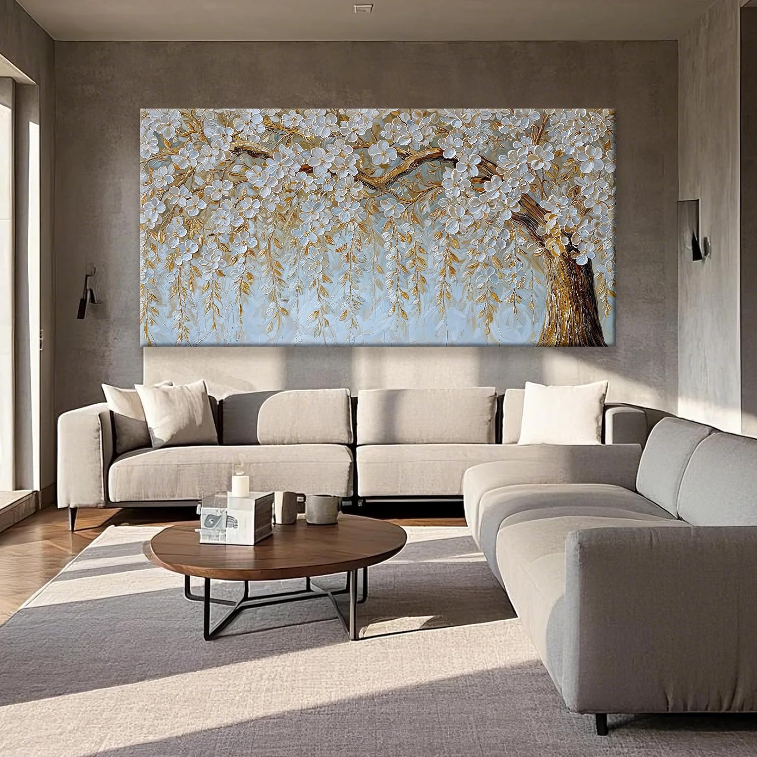 Suconvng Large Wall Art For Living Room Prints Home Wall Decor Modern Canvas Art Wall Decor 39 X 78 Inches Elegant Flower White Wall Art Picture For Bedroom Office Artwork