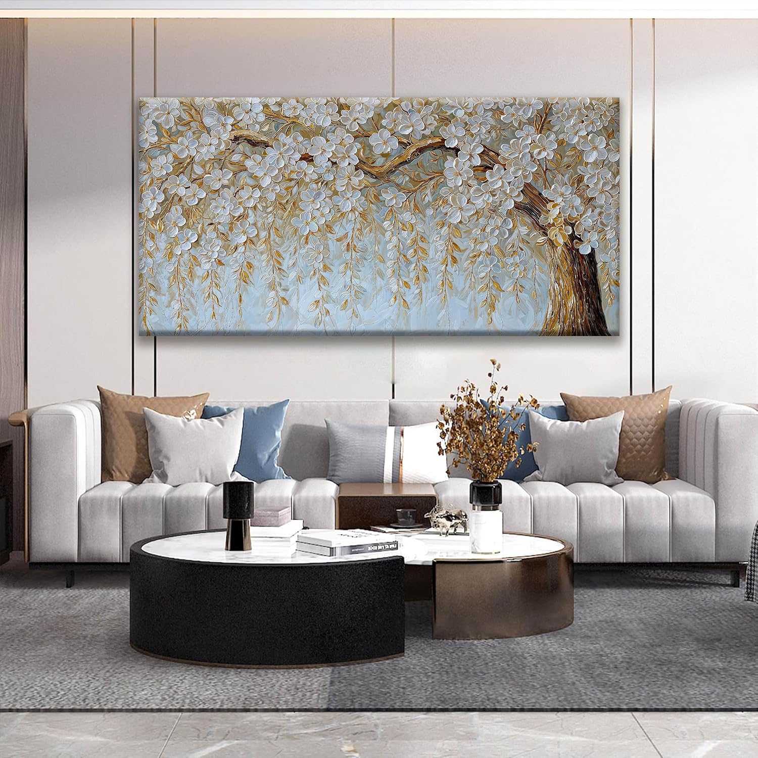 Suconvng Large Wall Art For Living Room Home Wall Decor Modern Canvas Art Wall Decor 29 X 58 Inches Elegant Flower White Wall Art Picture For Bedroom Office Artwork