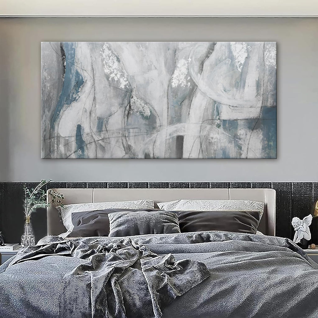 YISXINOAG Large Abstract Wall Art For Living Room Hanging Grunge Room Home Wall Decor Blue Canvas Art Wall Decor Painting White Wall Art Picture For Bedroom Home Office Decoration 29' X 58'