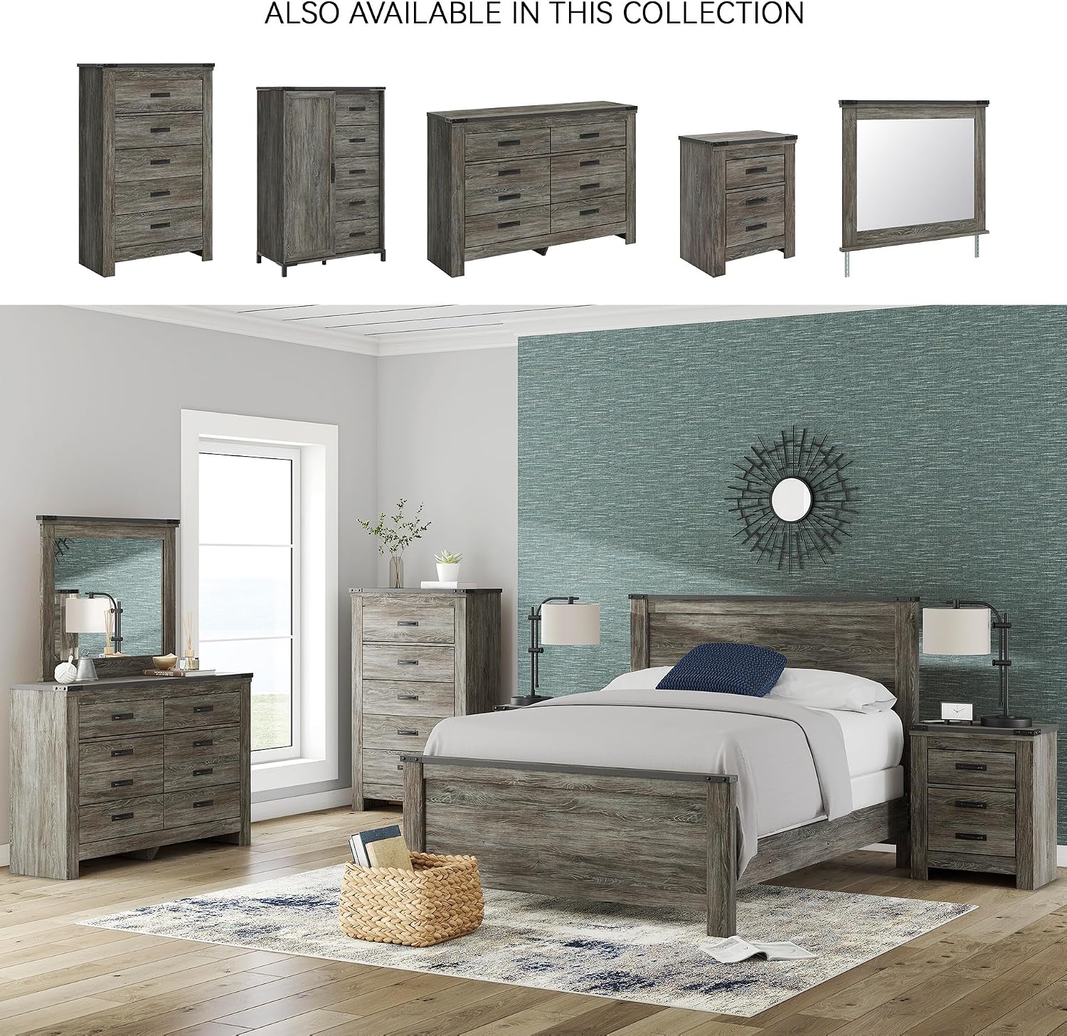 Signature Design by Ashley Frandern Vintage Casual Chest with 5 Smooth-Gliding Drawers, Matte Black Drawer Handles, Wood and Decorative Laminate, Gray, 34.25' W